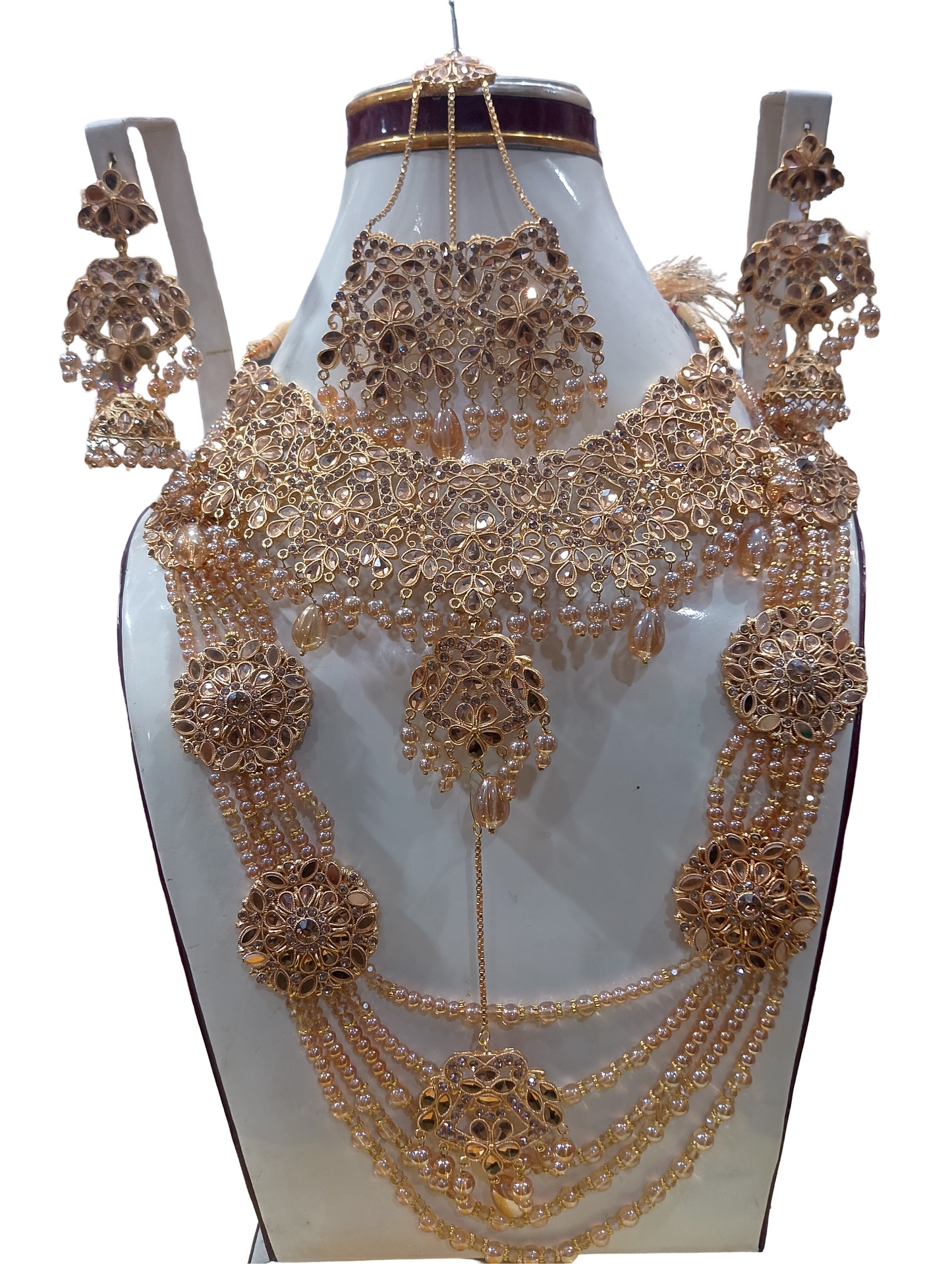 Gold-Toned Kundan and Pearl Bridal Necklace Set