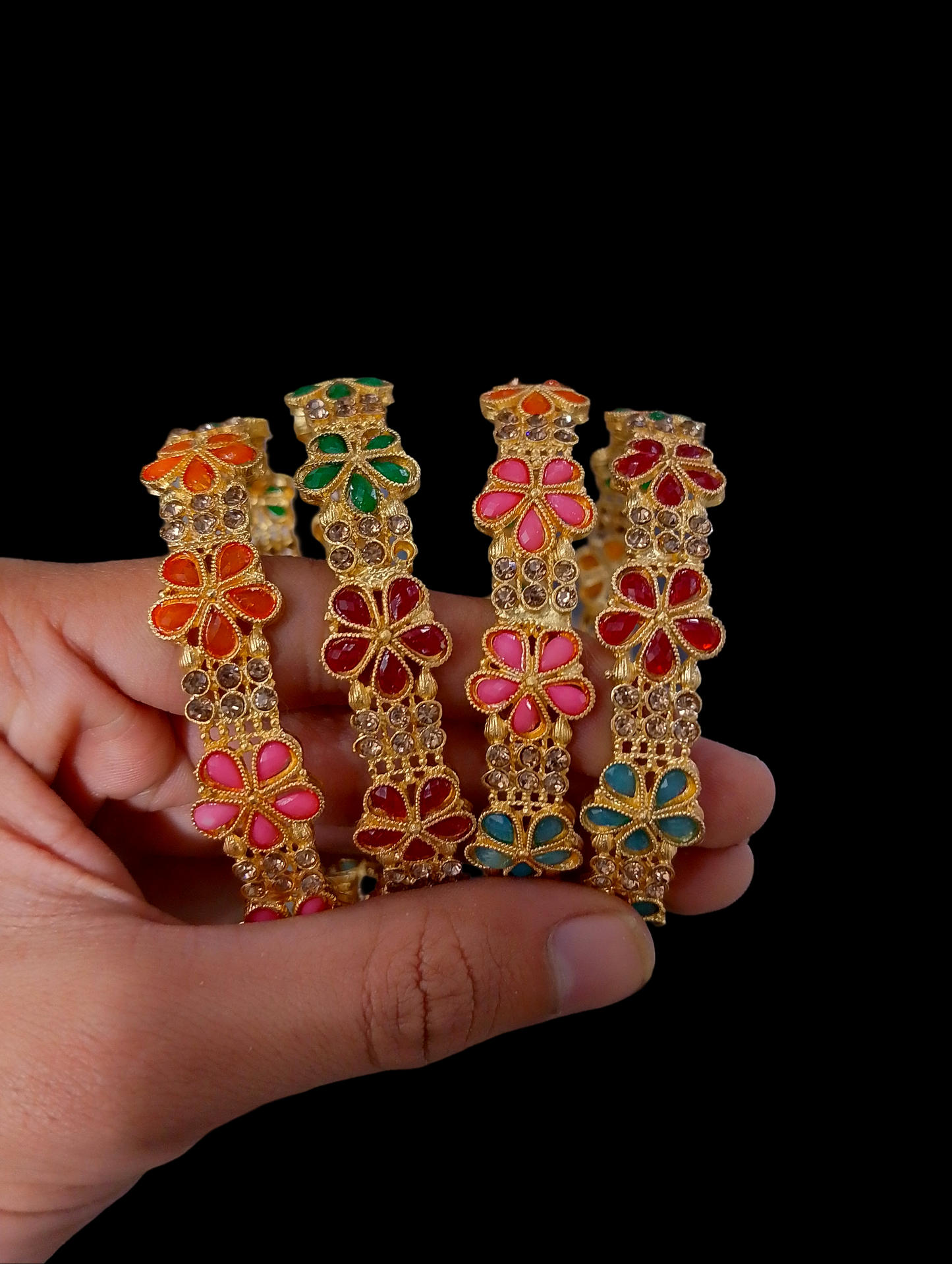 Antique Gold Bangles with Multicolor Gemstone Accents