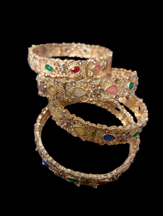 Gold-Plated Slim Multicolor Gemstone Bangles