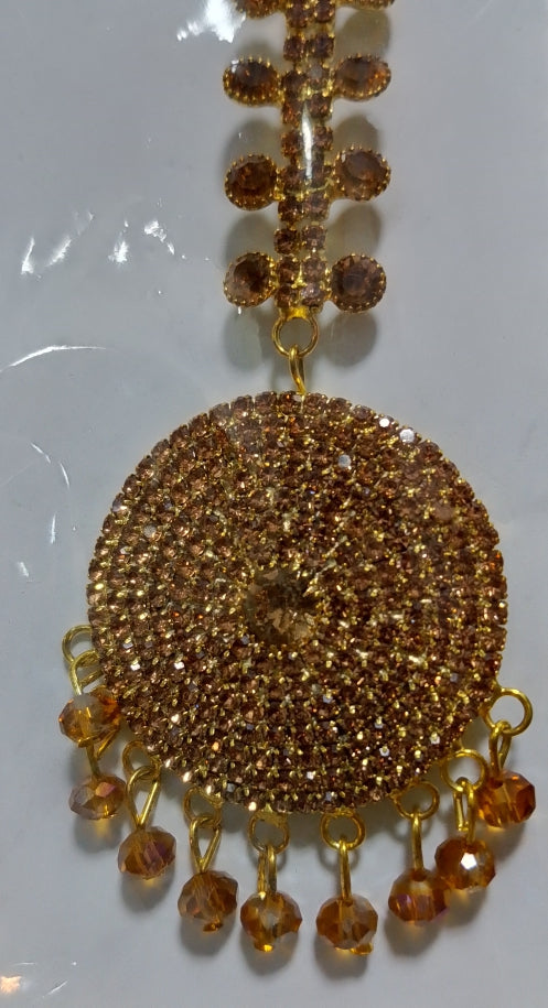 Golden Crystal Bridal Bindya with Beaded Drops