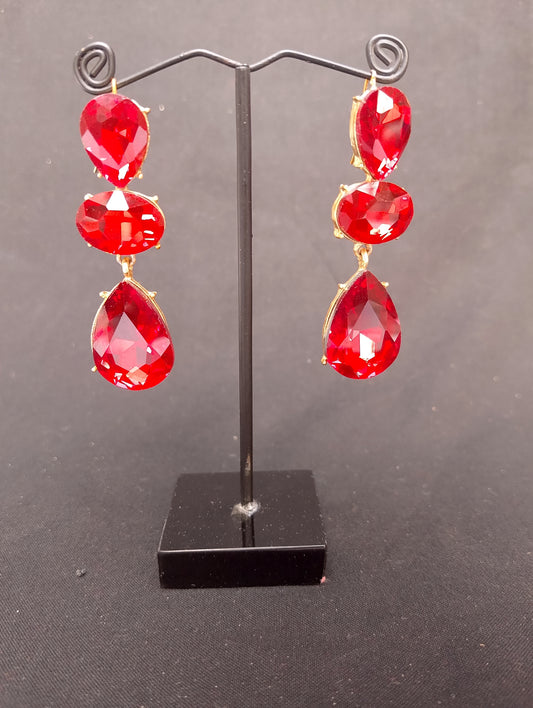 Red And White Crystal Teardrop Earrings