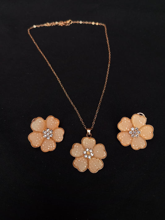 Minimalist Gold-Tone Necklace Set with Flower Studs