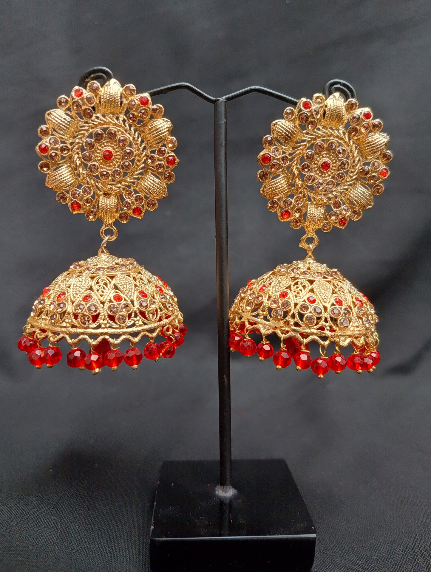 Regal Jhumka Earrings with Dazzling Crystal Work