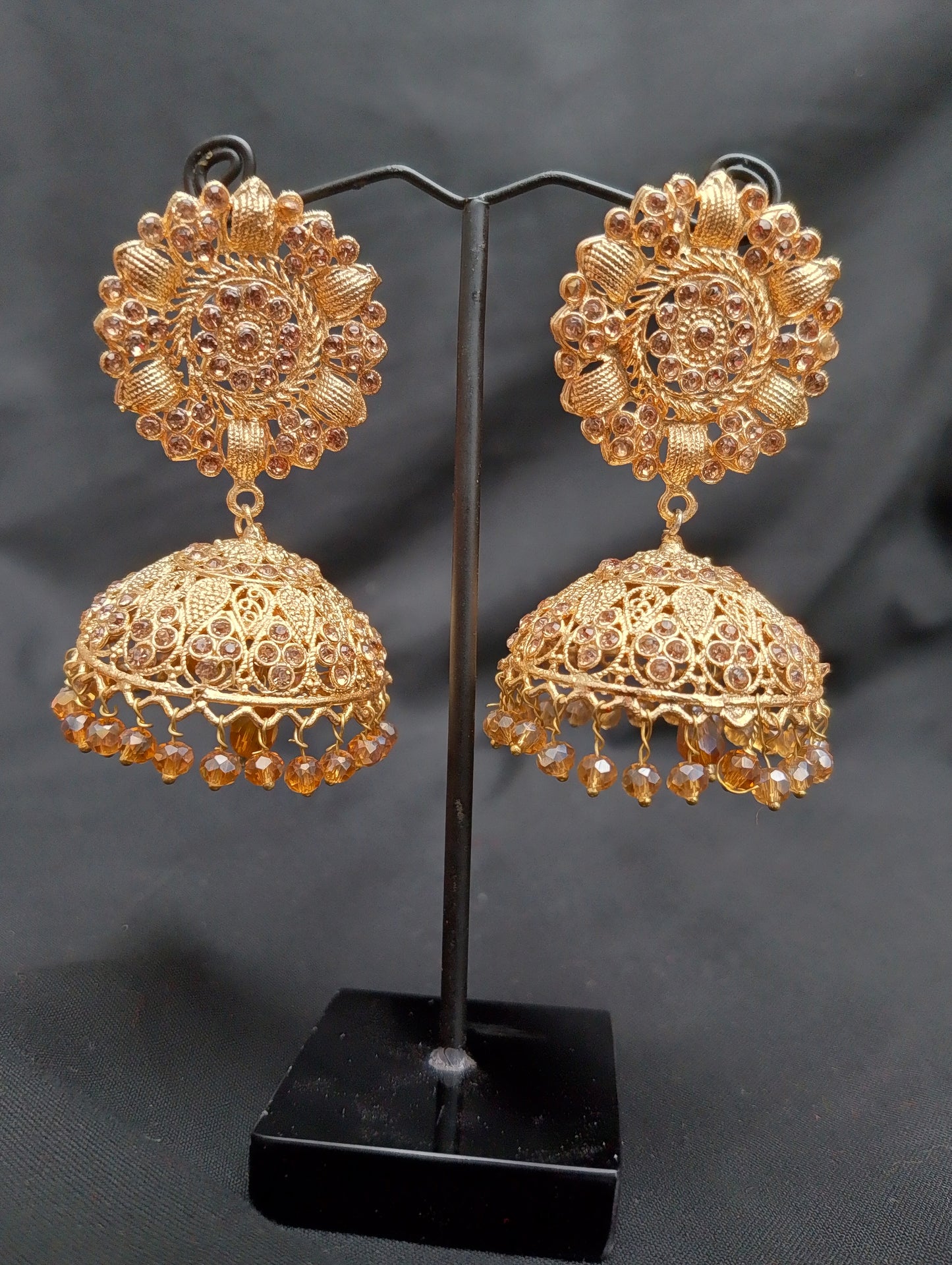 Regal Jhumka Earrings with Dazzling Crystal Work