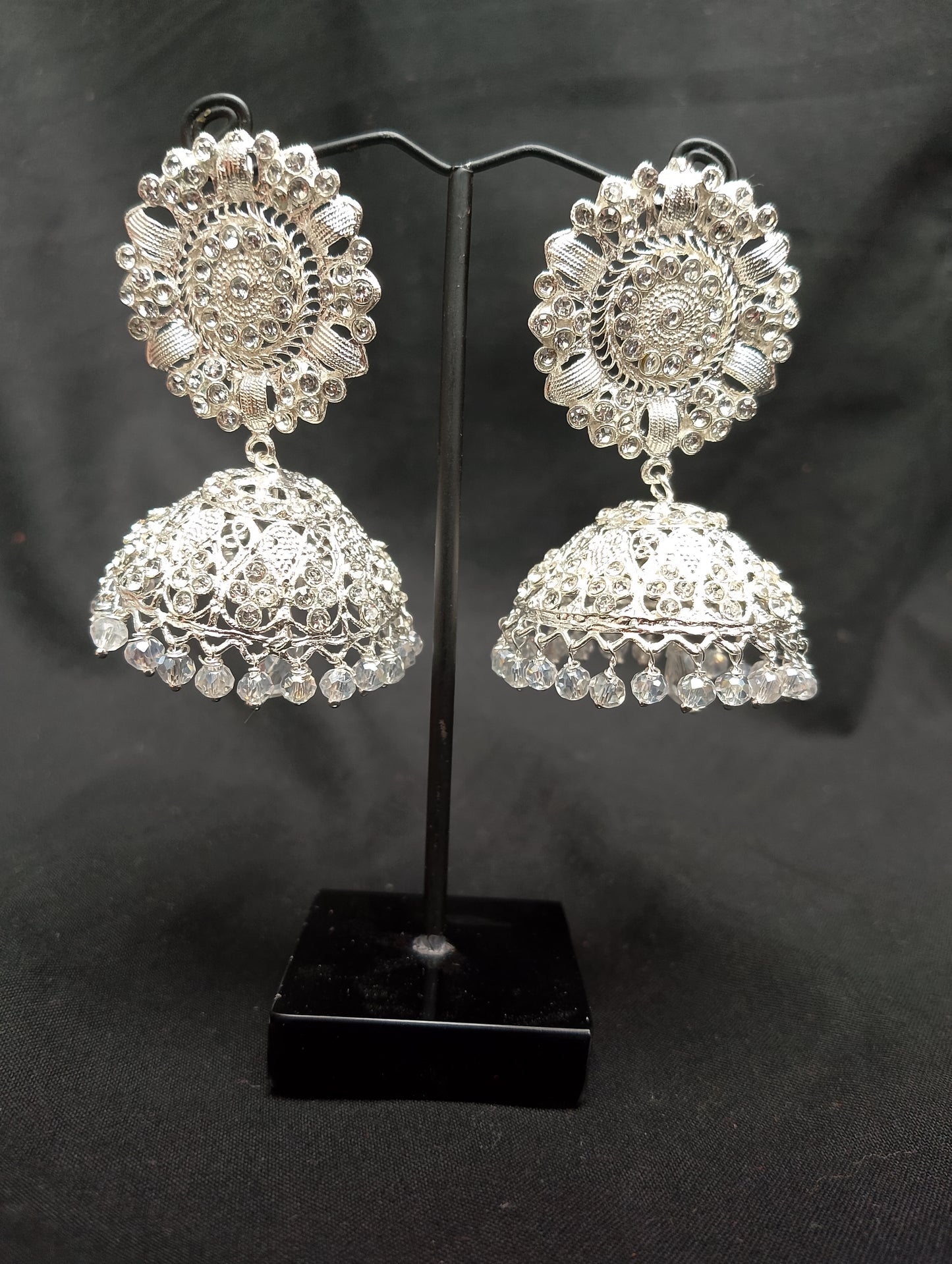 Regal Jhumka Earrings with Dazzling Crystal Work