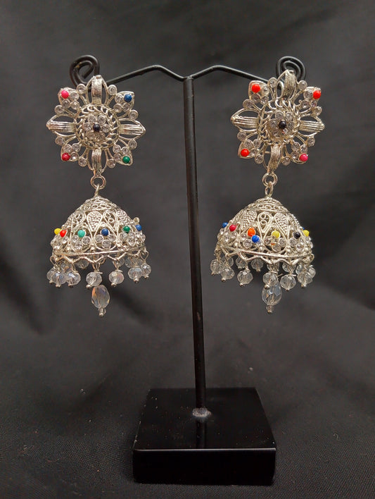 Regal Jhumka Earrings with Dazzling Crystal Work